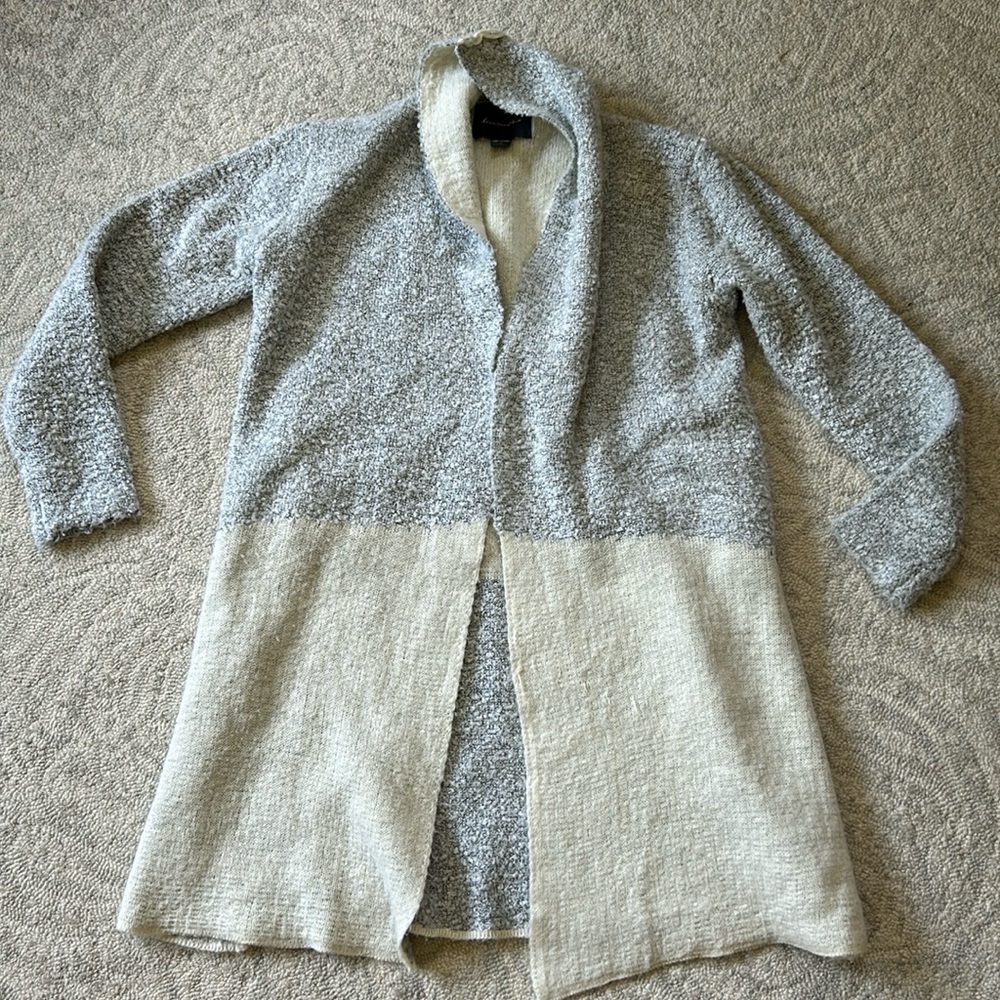 Woman's Long Cardigan Cream and Grey Size Small
